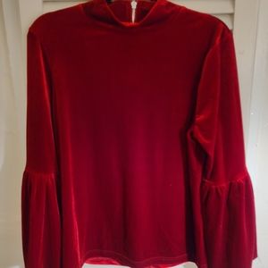 Deep Red Stretch Top with Bell Sleeves (size L)